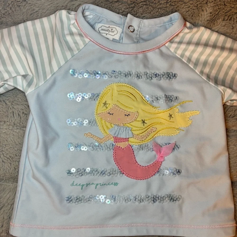 Mud Pie Baby Girl Swimsuit Mermaid Size 12-18 Months SPF 50 Tutu Two Piece